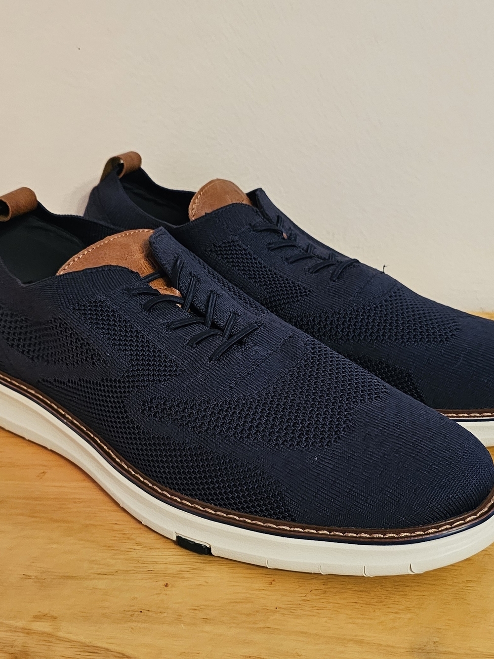 Guess Navy Knit Slip-On Loafers with Brown Accents